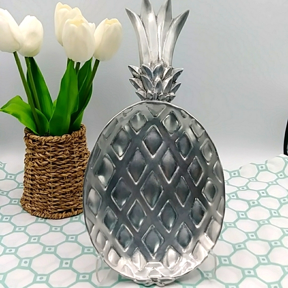 🍓2x HP! Bruce Cox Hand forged cast aluminum Pineapple Dish. Vintage - Picture 1 of 5